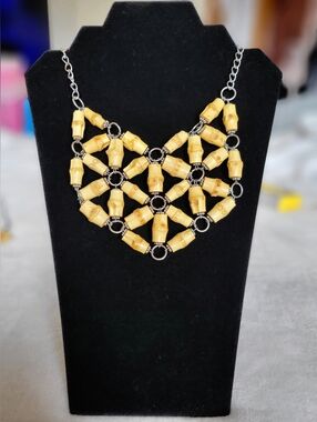 New York & Company Bamboo Bead Statement Necklace Stamped